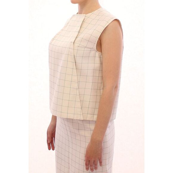 Andrea Incontri Beige Grid Sleeveless Suit GSS10710 Women White Tops & T-Shirts - Picture 2 of 6